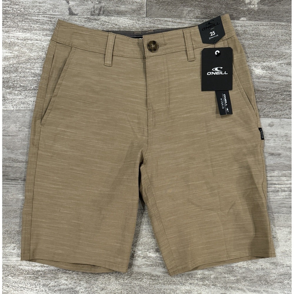 O'NEILL Hybrid Shorts Locked Slub Khaki Brown Mens Size 25 8" Inseam NEW